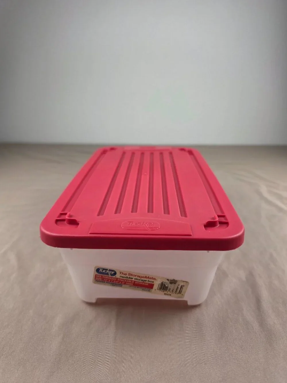 Vtg Plastic Container Storage Shoe Box Size Tucker Brand Pinkish Red Snap On Lid